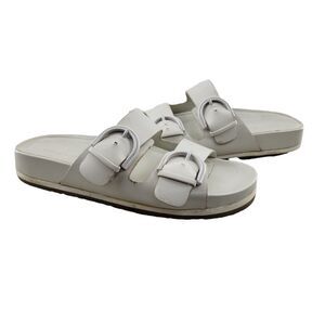 Marc Fisher Women's Kristane White Slip On Sandals Size 8 Buckles Adjustable